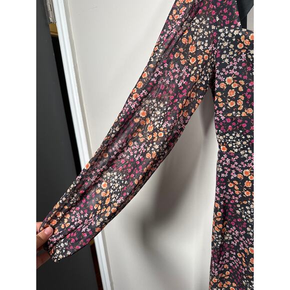 ASOS The Frolic Square Neck Midi Tea Dress With Mesh Sleeves Ditsy Floral Size 6 - Picture 5 of 13